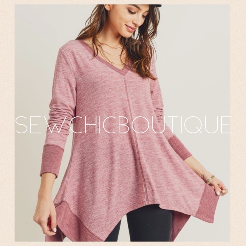Berry Heathered Knit Hanky Hem Top